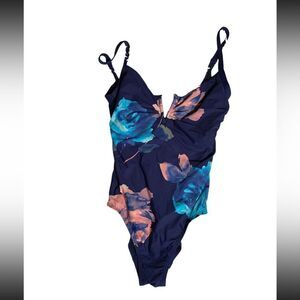 Vince Camuto Floral Navy Blue One Piece Swimsuit